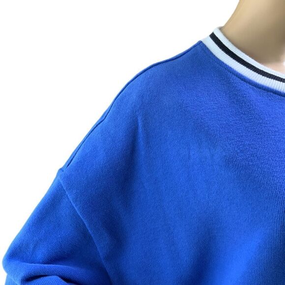 EDGAR + ASH Blue Striped Trim Crew Neck Academia Pullover Sweatshirt Extra Large - Picture 4 of 13